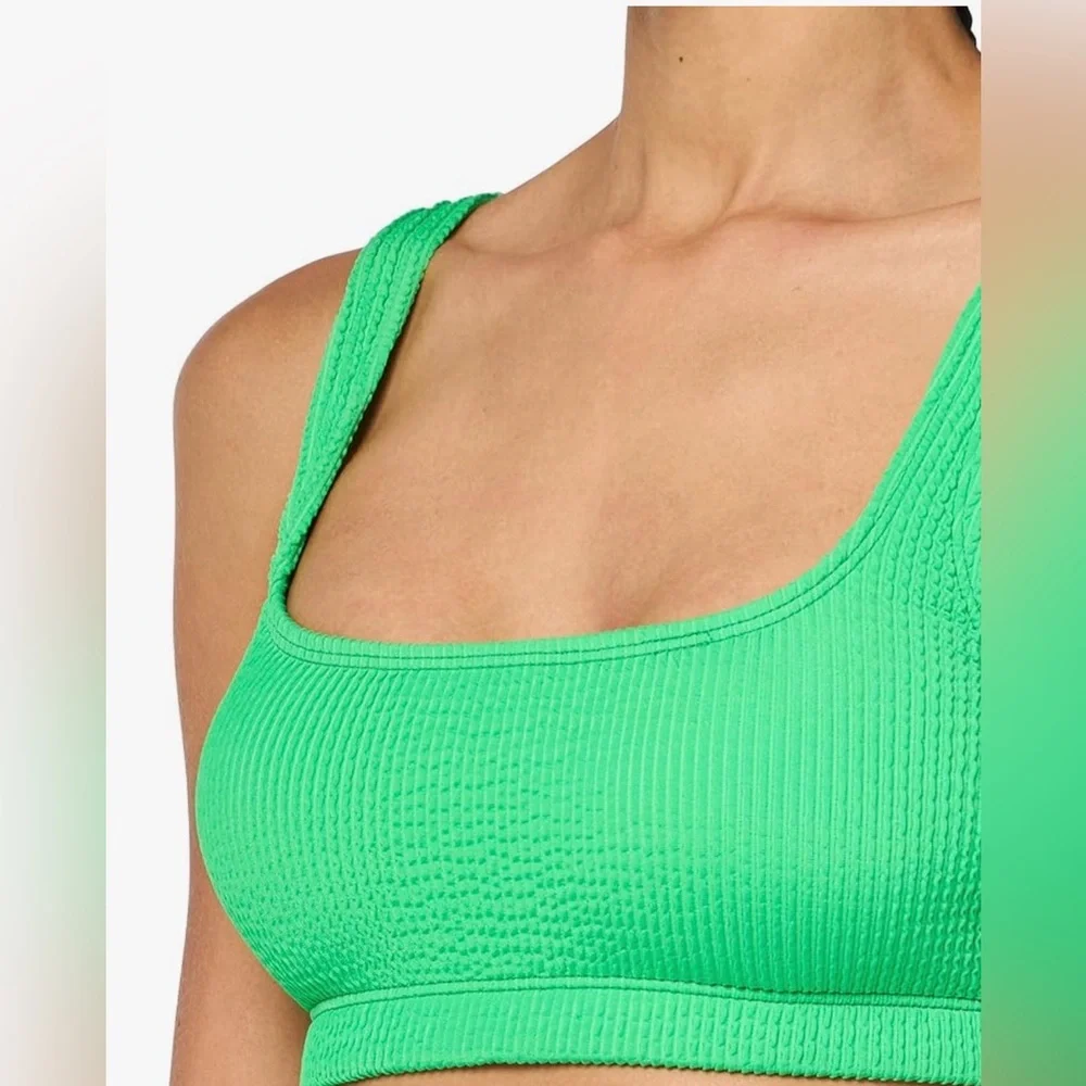 next Crinkled Textured Square-Neck Sports Bra Bikini Top - Vibrant Green XS. NWT